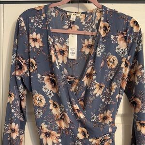 Floral Wrap Dress in Blue Floral L Miami Brand with Francescas Boutique